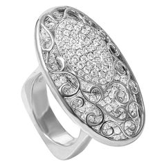 18 Karat White Gold Diamond Pave Lace Ellipse Ring CRR7611