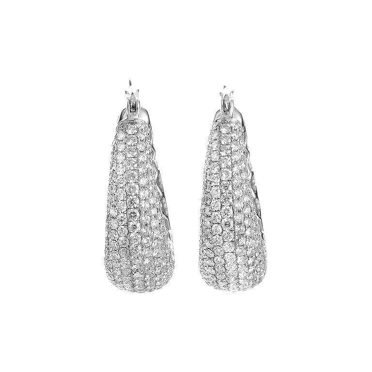 18 Karat White Gold Diamond Pave Petite Hoop Earrings For Sale at 1stdibs