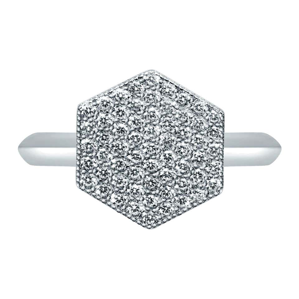 18 Karat White Gold Full Finger Rectangle Pavé Diamond Ring For Sale at ...