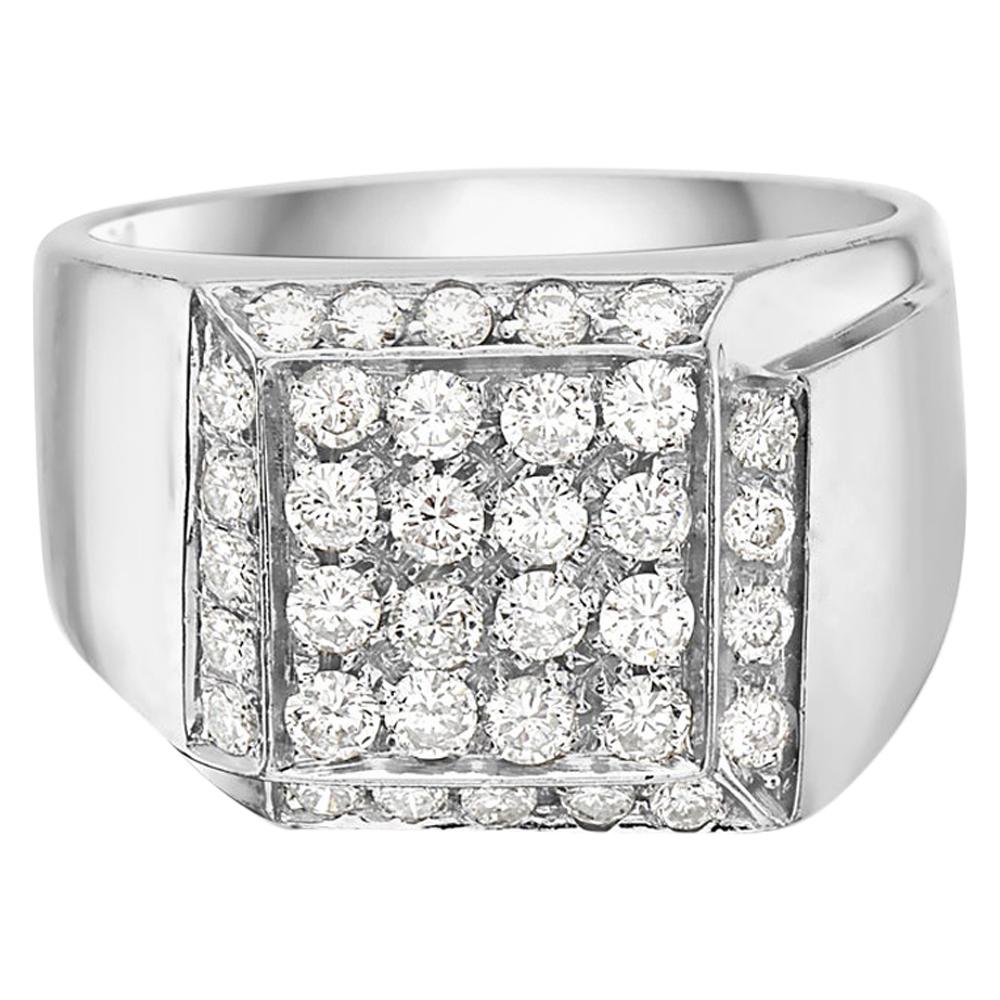 18 Karat White Gold Diamond Pave Ring Pinky Unisex