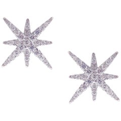 18 Karat White Gold Diamond Pave Starburst Stud Earring