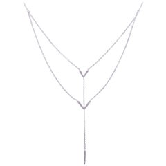 18 Karat White Gold Diamond Pave V-Dangling Pendant Necklace