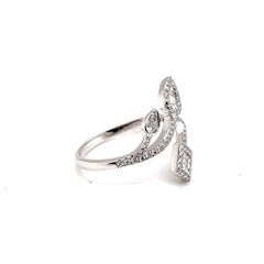 18 Karat White Gold Diamond Pear Rectangular Bypass Ring