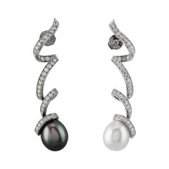 18 Karat White Gold Diamond Pearl Drop Earrings