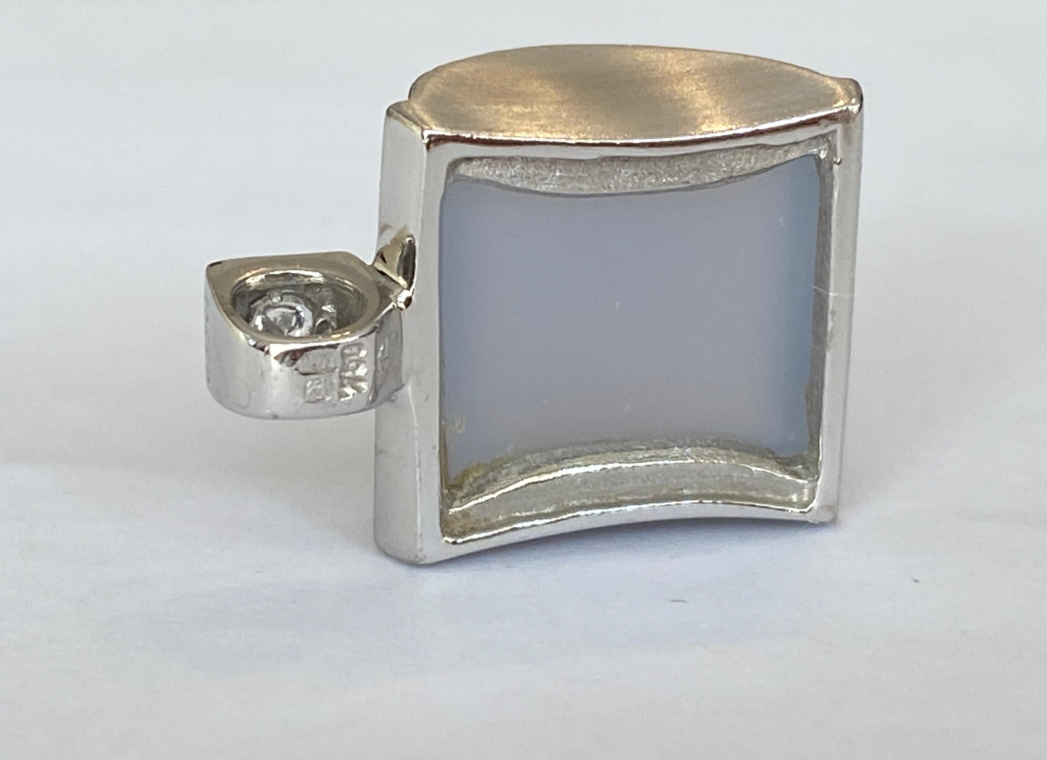 18 Karat White Gold Diamond Pendant and Chalcedony For Sale 5