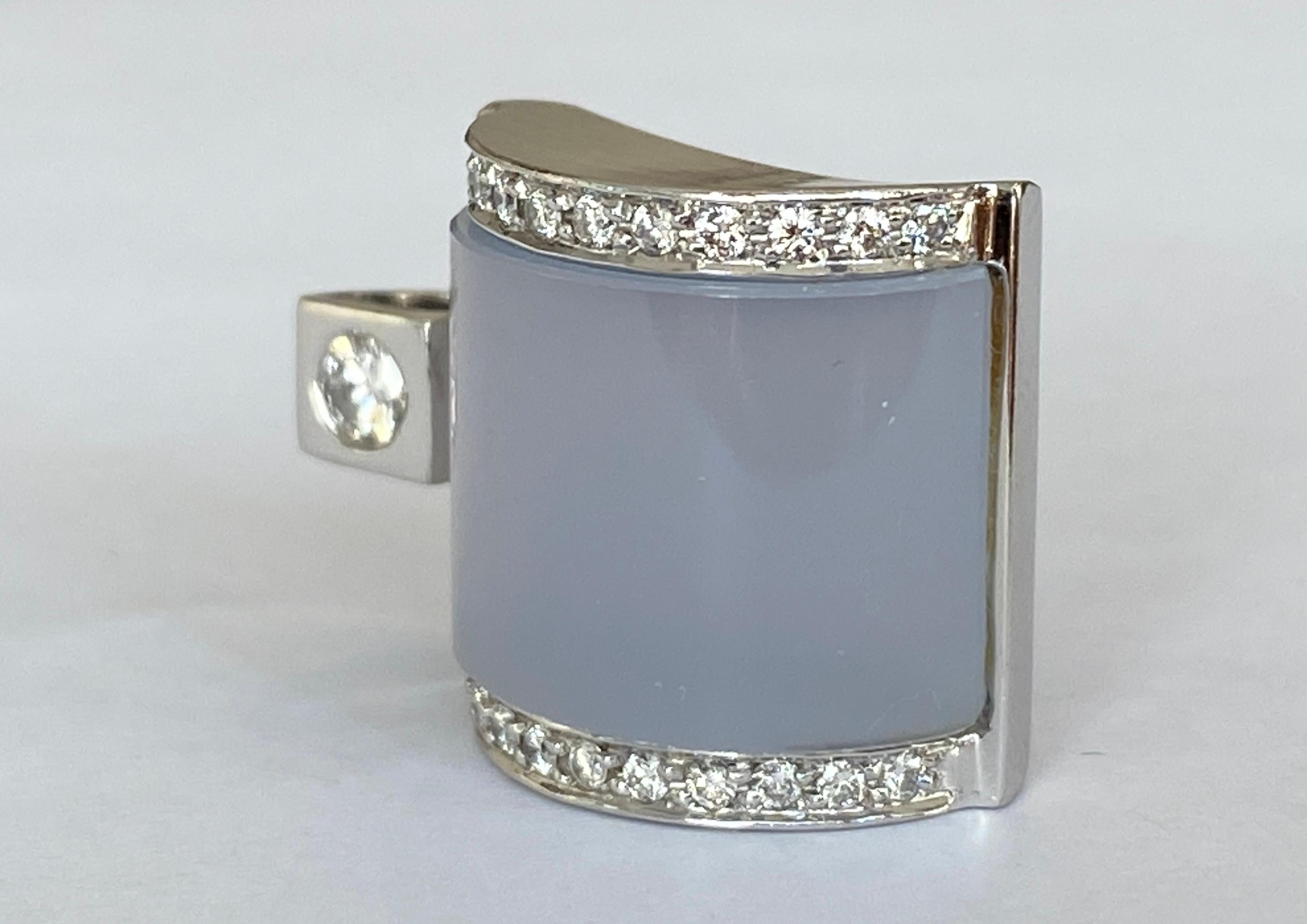 Brilliant Cut 18 Karat White Gold Diamond Pendant and Chalcedony For Sale