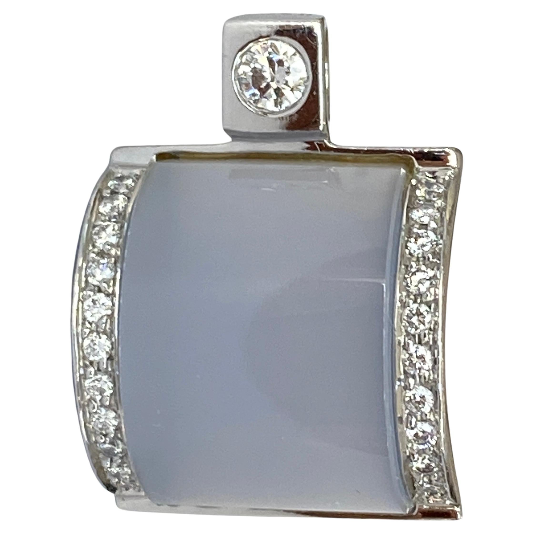 18 Karat White Gold Diamond Pendant and Chalcedony For Sale