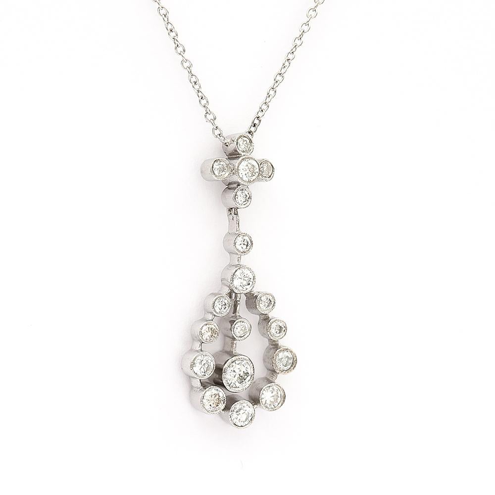 Round Cut Modernist 18ct White Gold Diamond Pendant Necklace