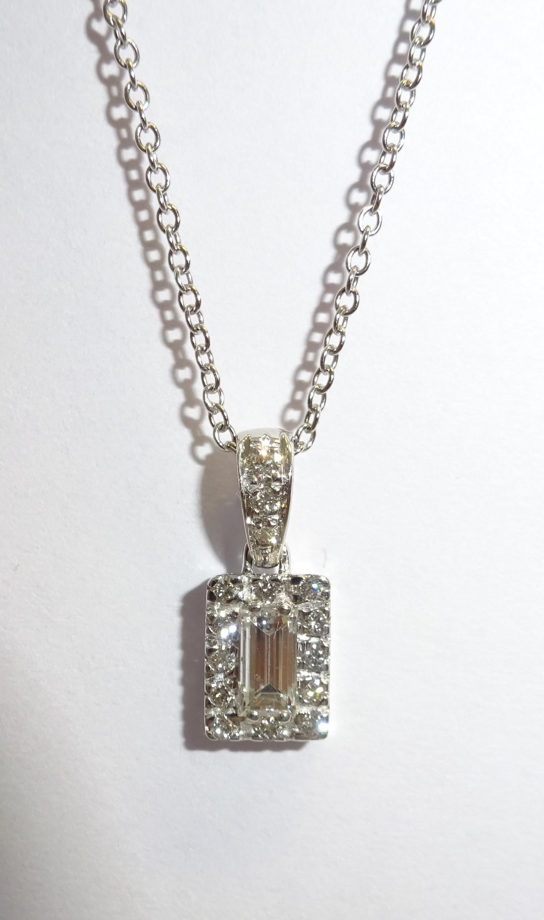 Baguette Cut 18 Karat White Gold Diamond Pendant Necklace