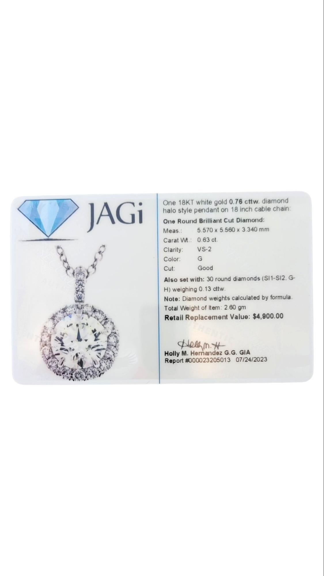 18 Karat White Gold Diamond Pendant Necklace #15077 1