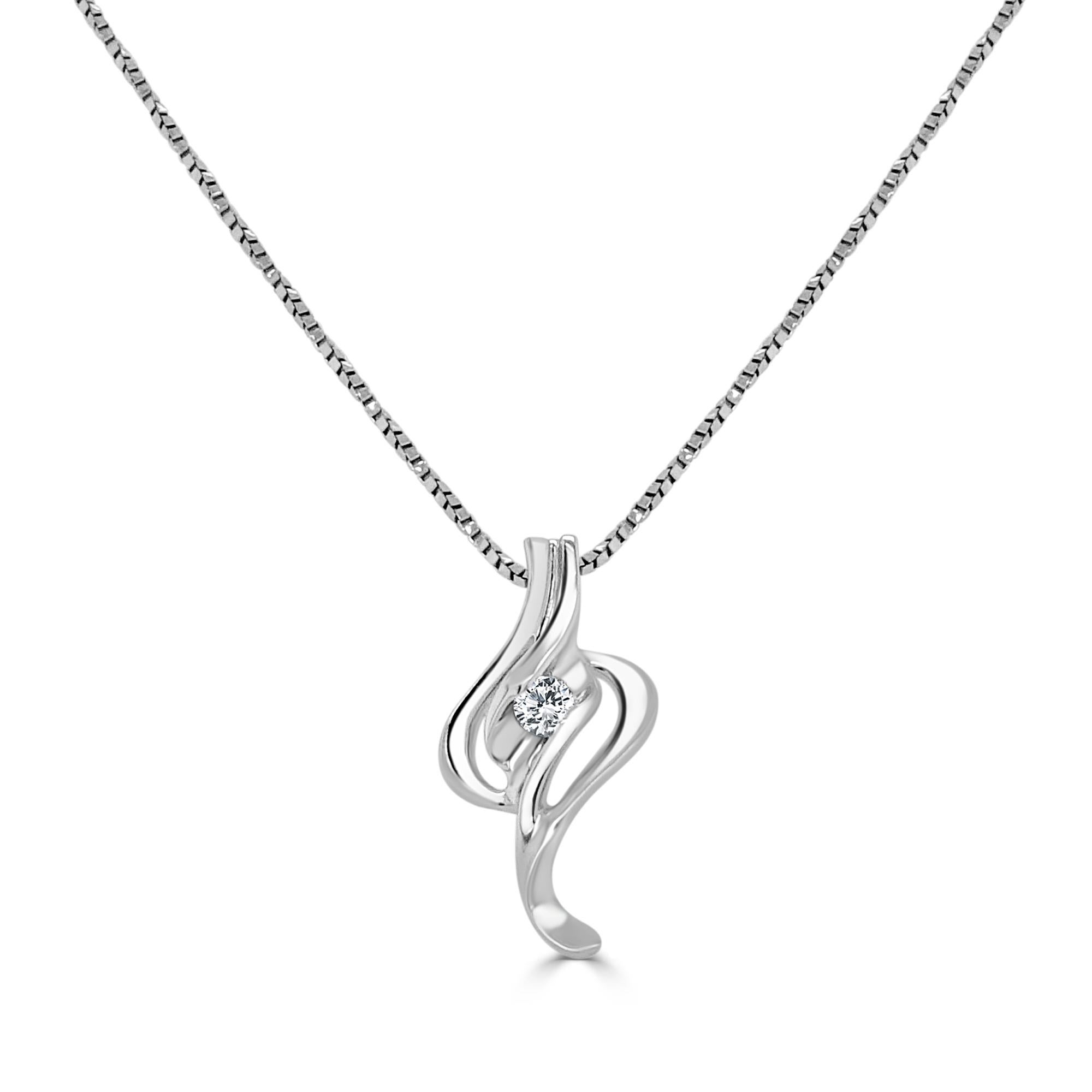 18 Karat White Gold 0.05 Carat Diamond Chain Necklace Wedding Fine Jewelry 

Gentle and elegant pendant is crafted in a sleek white gold. Featuring round cut diamonds, together totaling 0.05 TCW. Suspended from a 16-inch stunning non-tangle, non