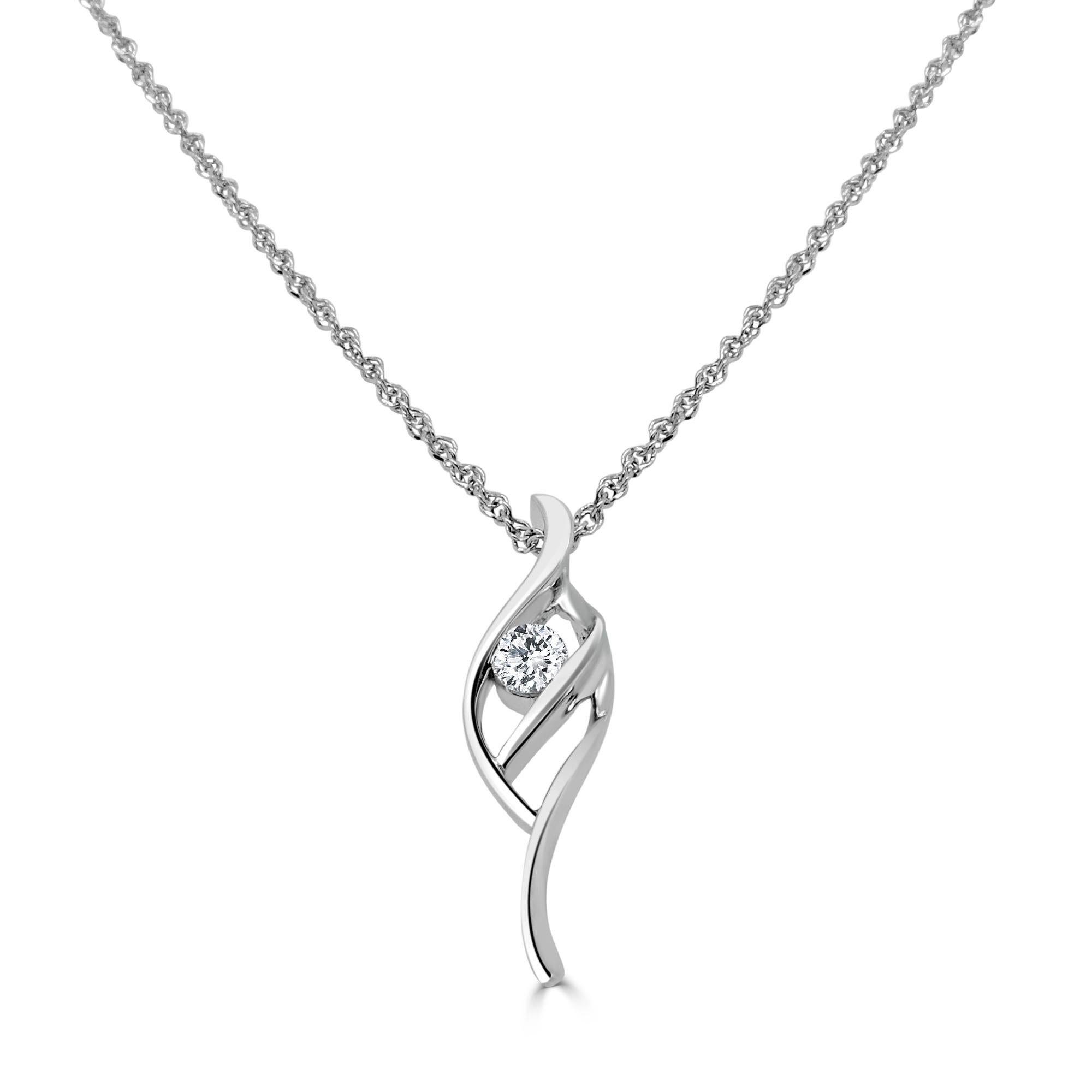 Oro bianco 18 carati 0,100 carati Collana con catena di diamanti da sposa Gioielli di pregio 

Il ciondolo delicato ed elegante è realizzato in oro bianco. Caratterizzato da diamanti a taglio rotondo, per un totale di 0.100 TCW. Sospeso da una