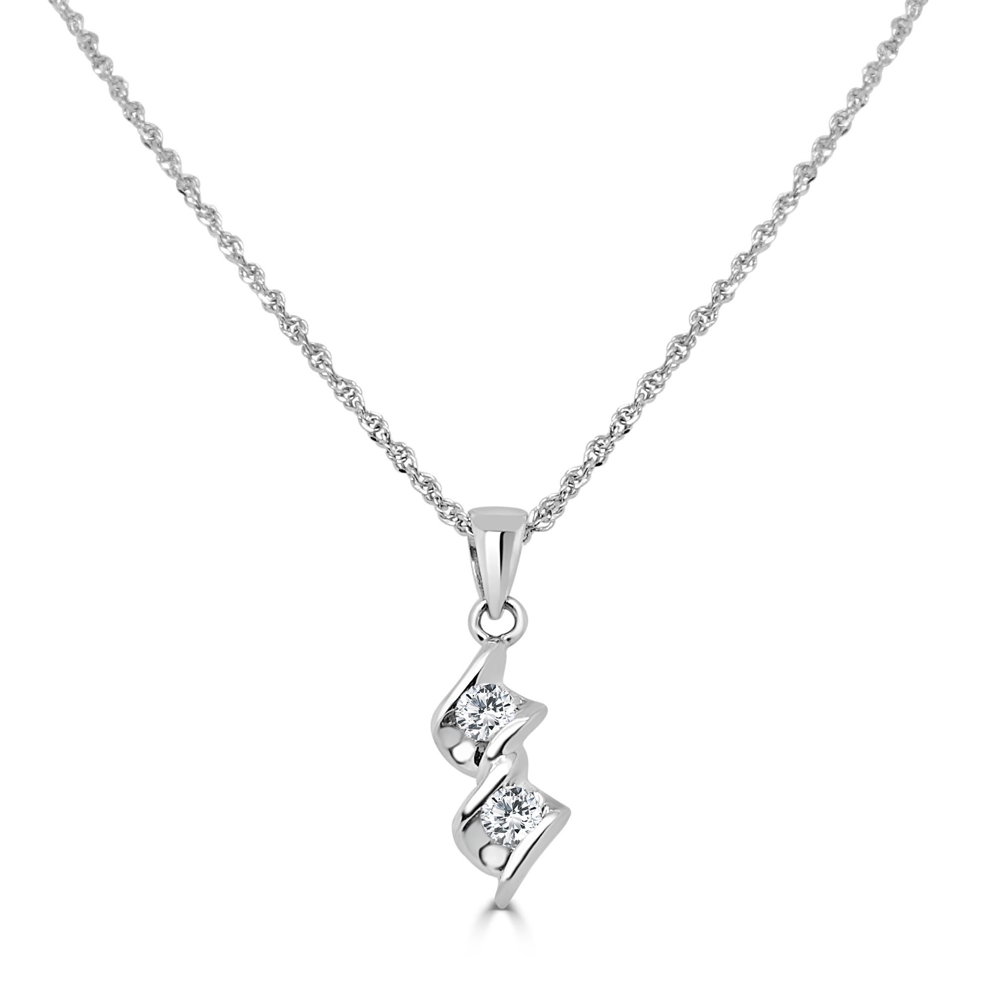18 Karat White Gold 0.12 Carat Diamond Chain Necklace Wedding Fine Jewelry 

Gentle and elegant pendant is crafted in a sleek white gold. Featuring round cut diamonds, together totaling 0.12 TCW . Suspended from a 16-inch stunning non-tangle, non