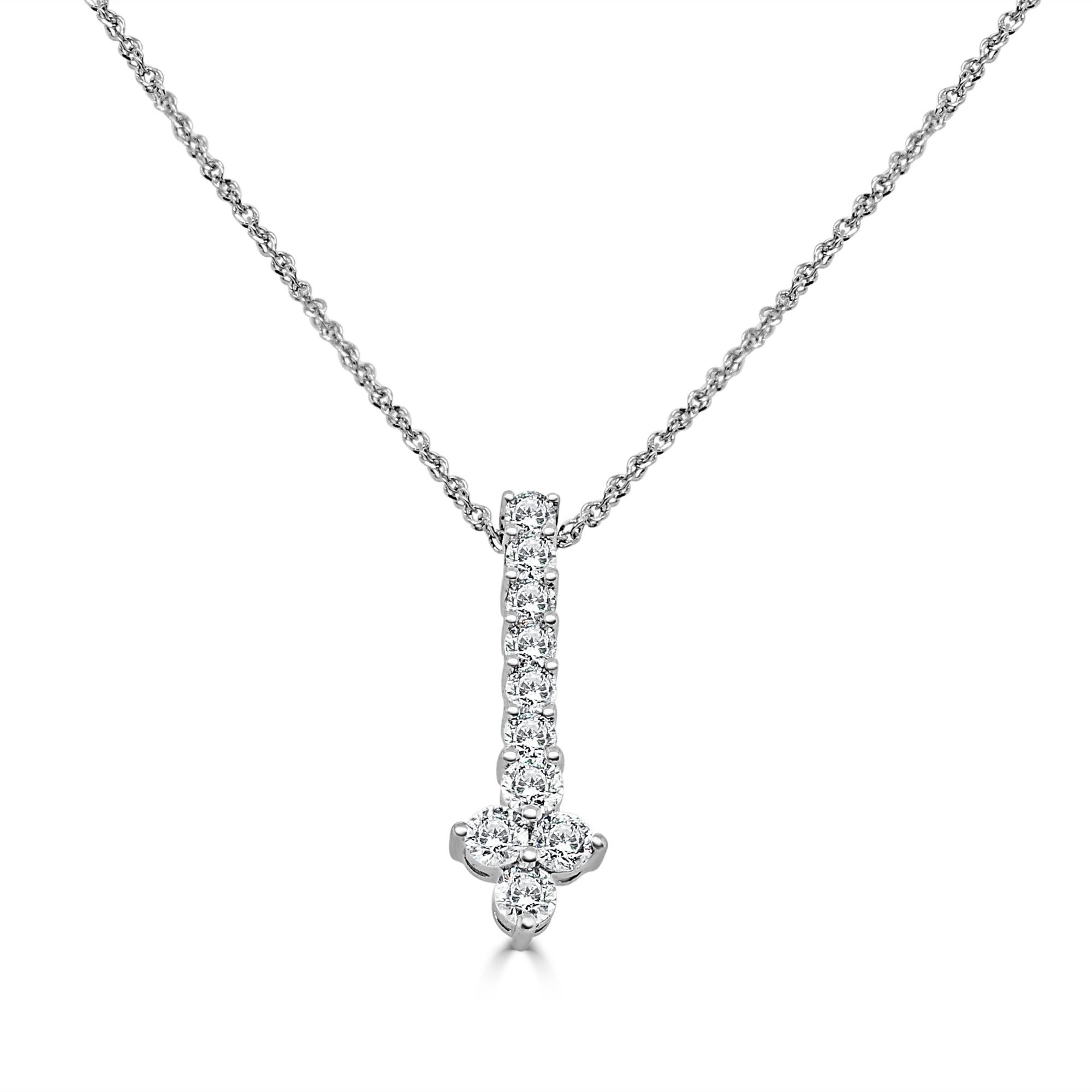 18 Karat White Gold 0.53 Carat Diamond Chain Necklace Wedding Fine Jewelry 

Gentle and elegant pendant is crafted in a sleek white gold. Featuring round cut diamonds, together totaling 0.53 TCW . Suspended from a 16-inch stunning non-tangle, non