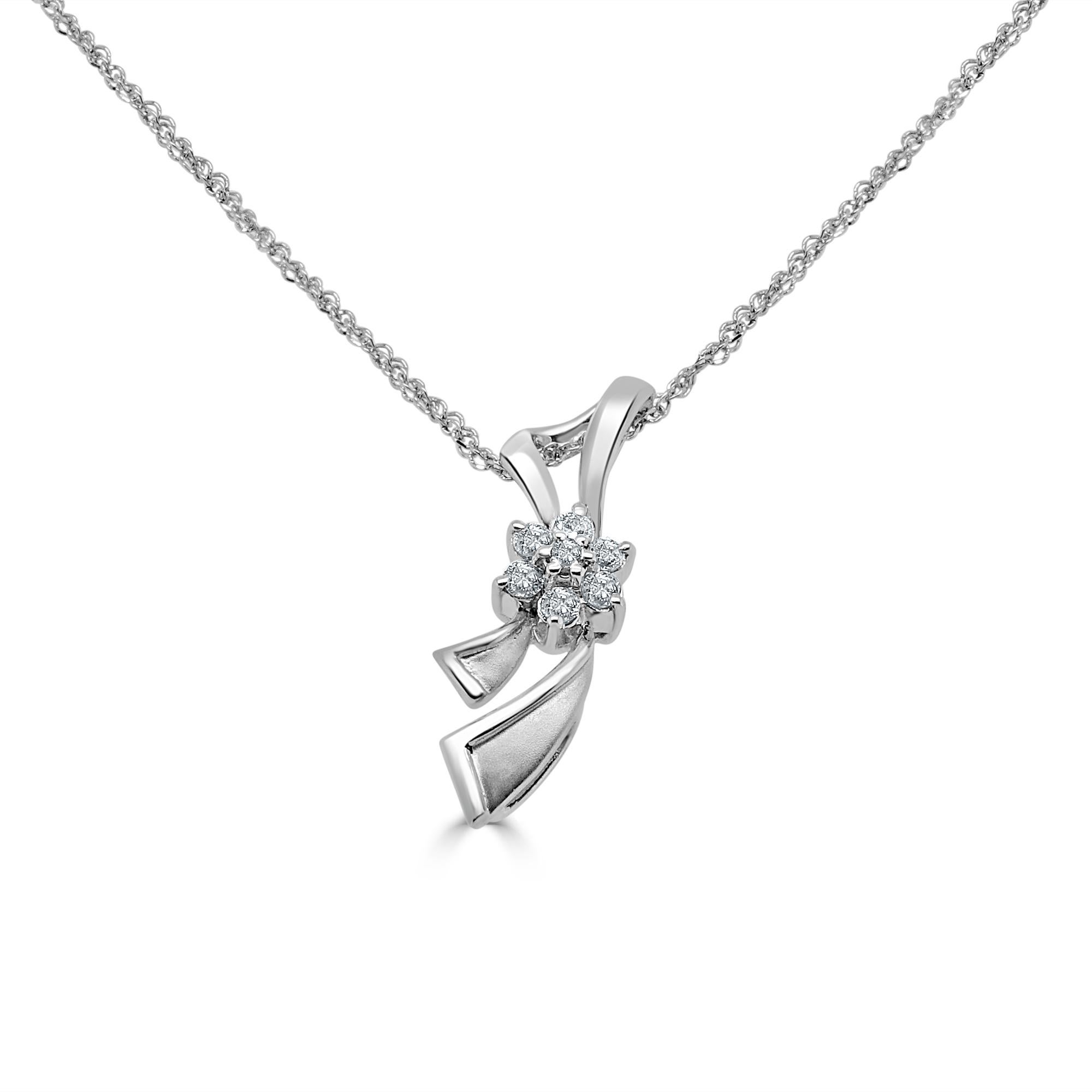 18 Karat White Gold 0.14 Carat Diamond Chain Necklace Wedding Fine Jewelry 

Gentle and elegant pendant is crafted in a sleek white gold. Featuring round cut diamonds, together totaling 0.14 TCW . Suspended from a 16-inch stunning non-tangle, non