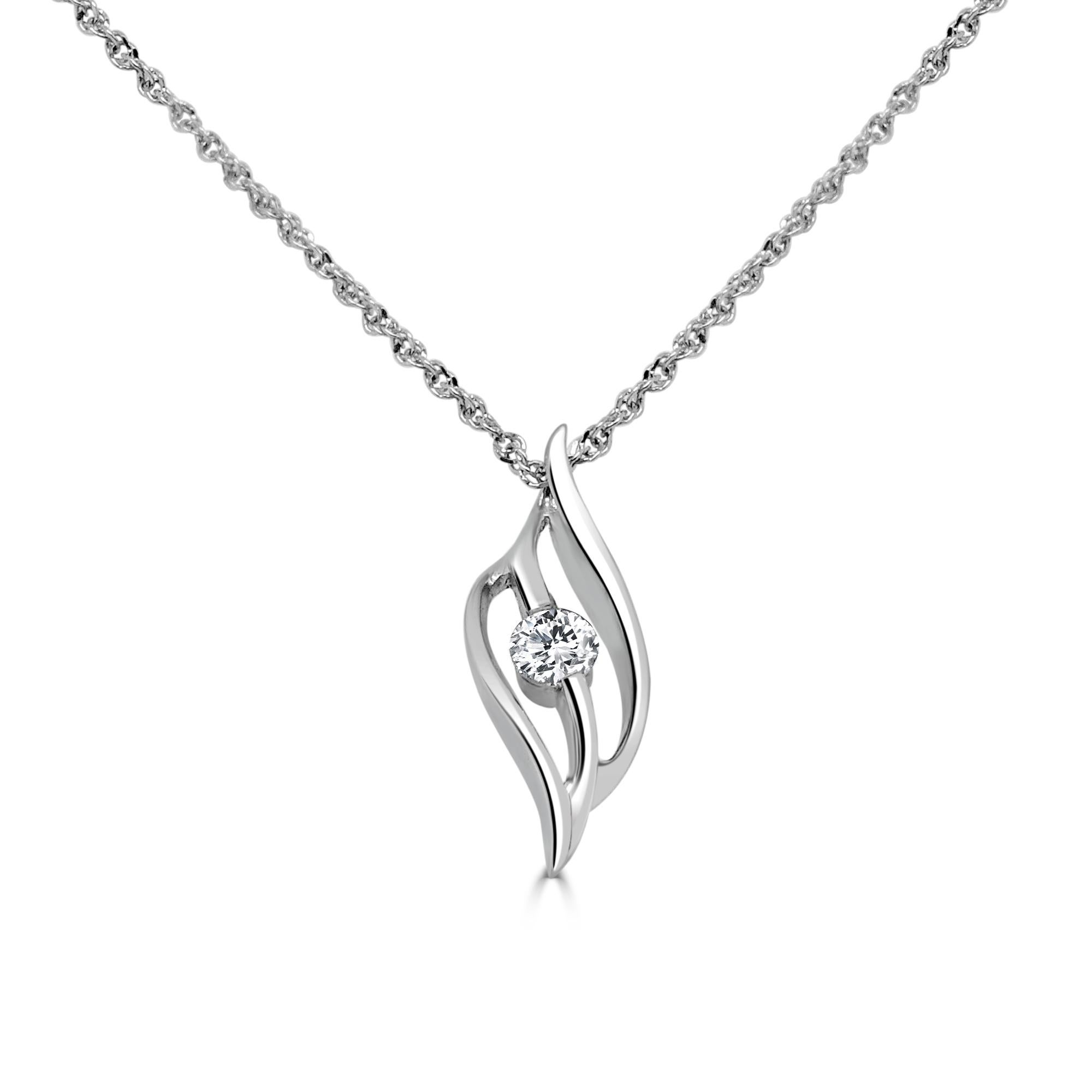 18 Karat White Gold 0.12 Carat Diamond Chain Necklace Wedding Fine Jewelry 

Gentle and elegant pendant is crafted in a sleek white gold. Featuring round cut diamonds, together totaling 0.12 TCW . Suspended from a 16-inch stunning non-tangle, non