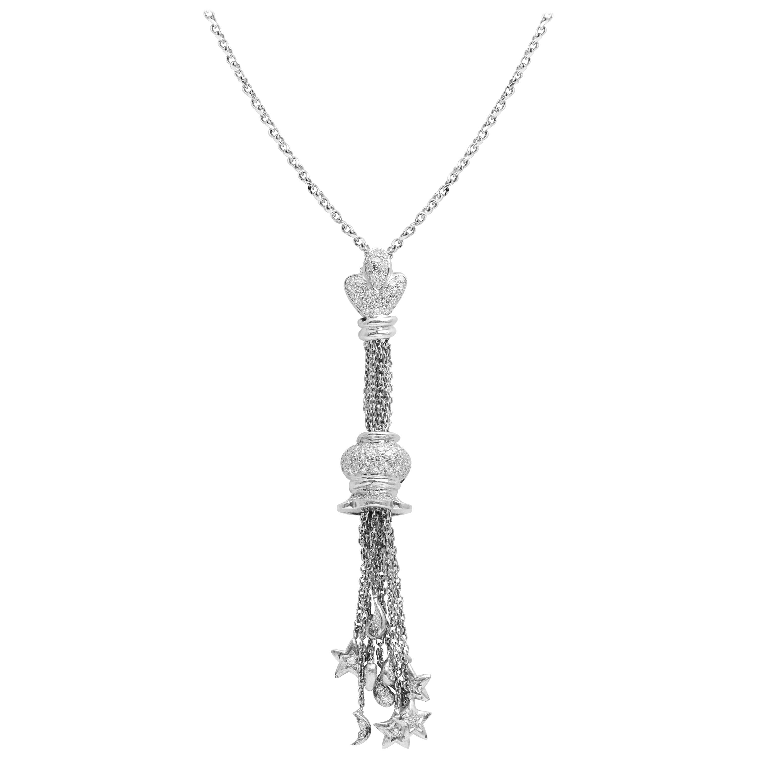 18 Karat White Gold Diamond Pendant with Chain For Sale