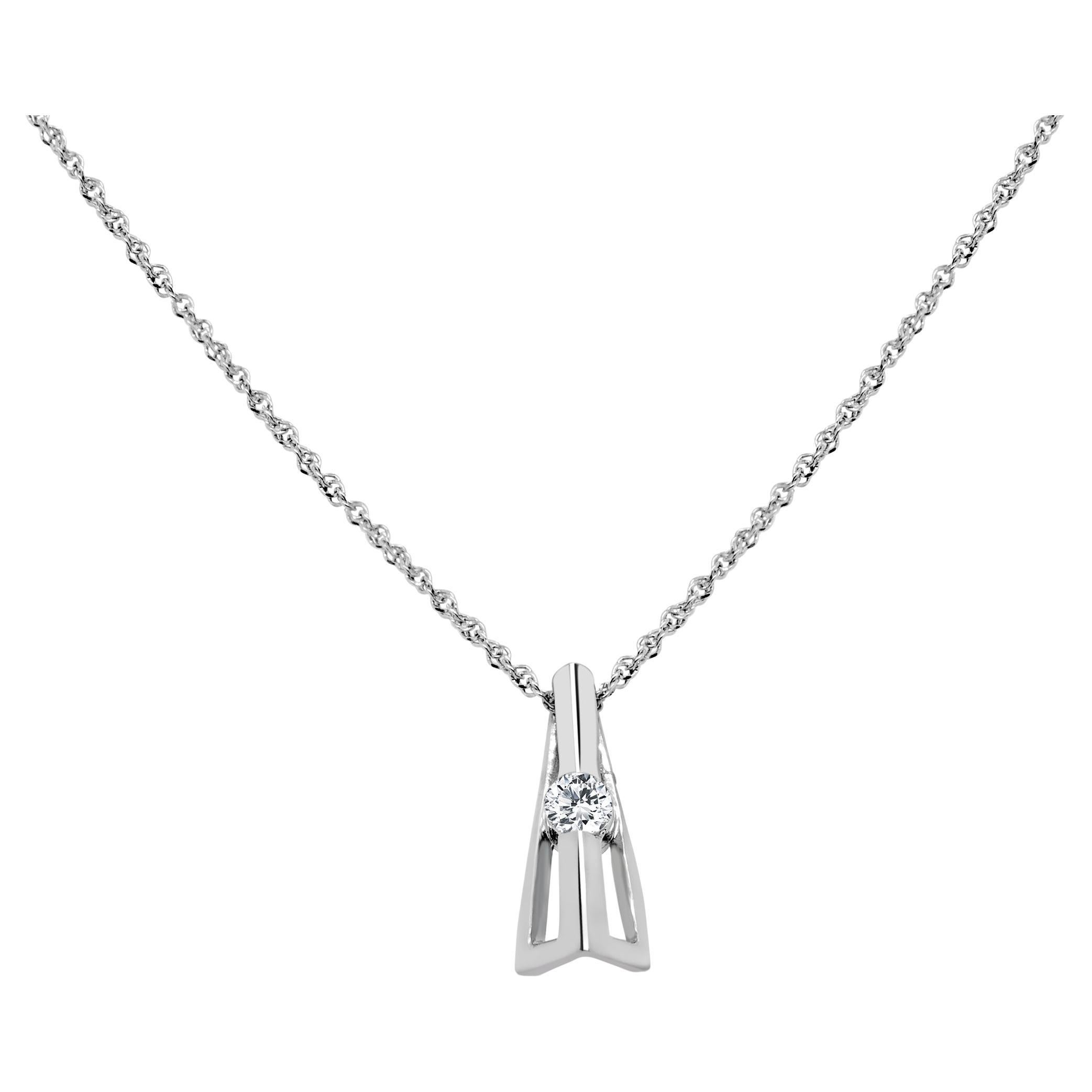 18 Karat White Gold Diamond Pendant with Chain For Sale