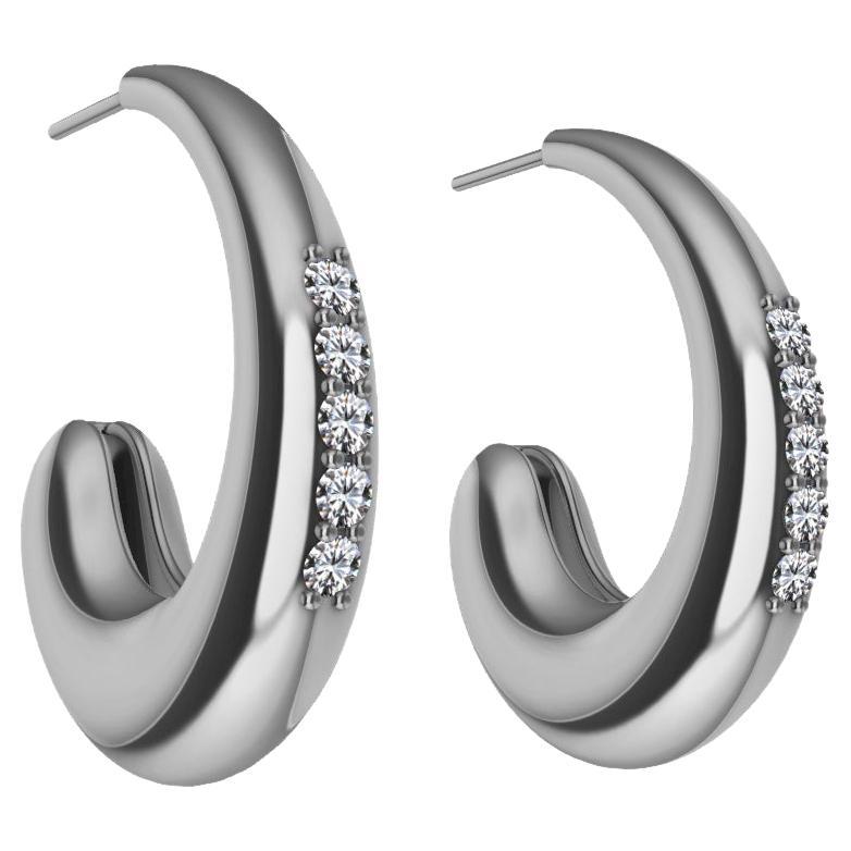 18 Karat White Gold Diamond Petite Hoop Teardrop Earrings