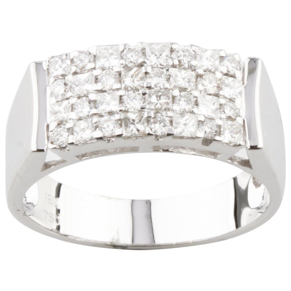 18 Karat White Gold Diamond Plaque Ring Total Diamond Weight 0.76 Carat For Sale