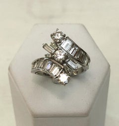 18K White Gold Diamond Ring, 3 Ct, Made in Italy, 1970s