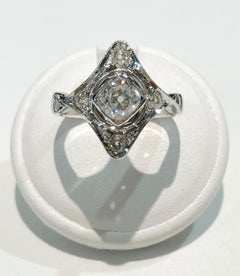 Vintage 18K White Gold Diamond Ring, Italy, 1930s, 0.95ct