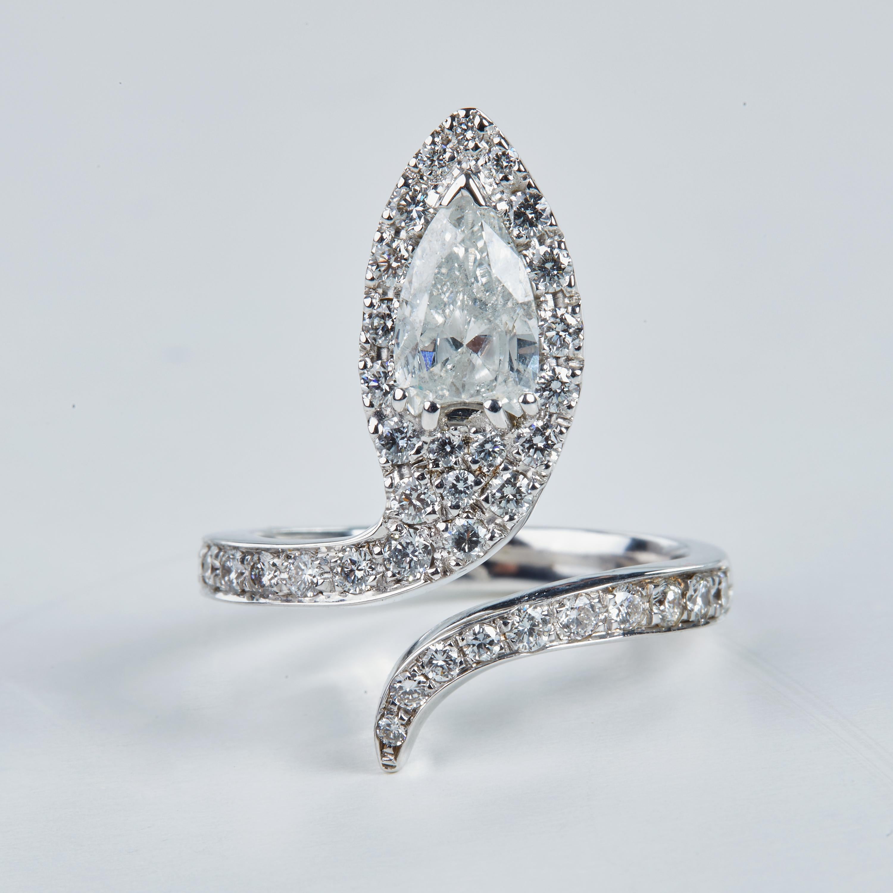 Pear Cut 18 Karat White Gold Diamond Ring For Sale