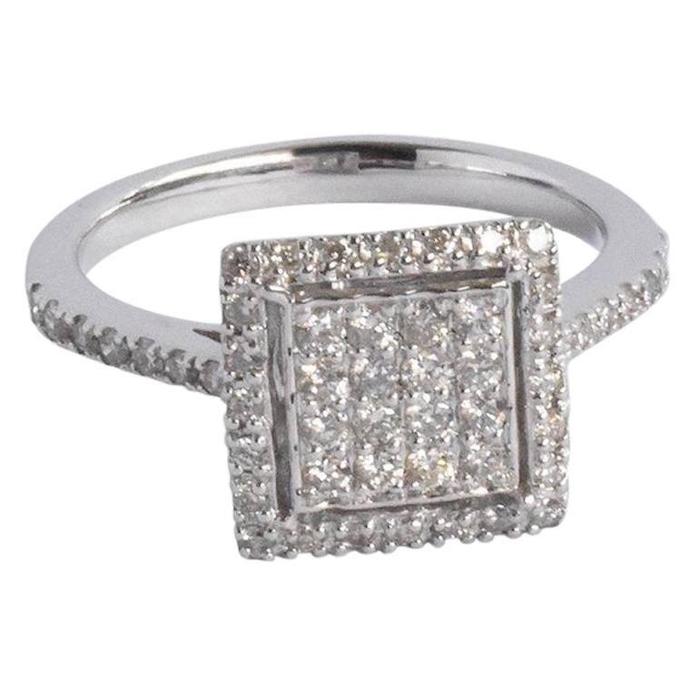 18 Karat White Gold Diamond Ring, Square Shaped Diamond Ring