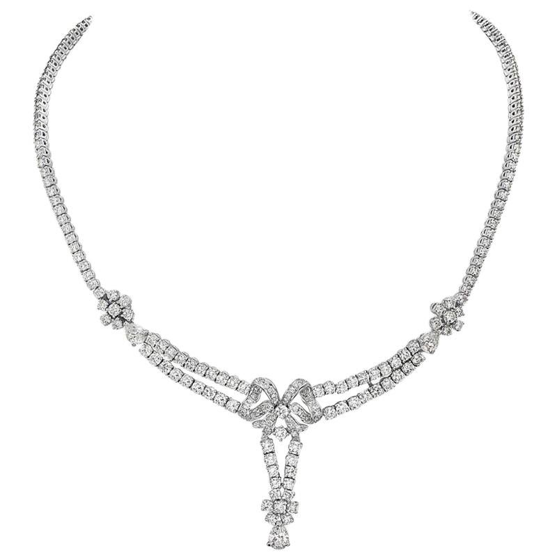 18 Karat White Gold Diamond Riviera Necklace For Sale
