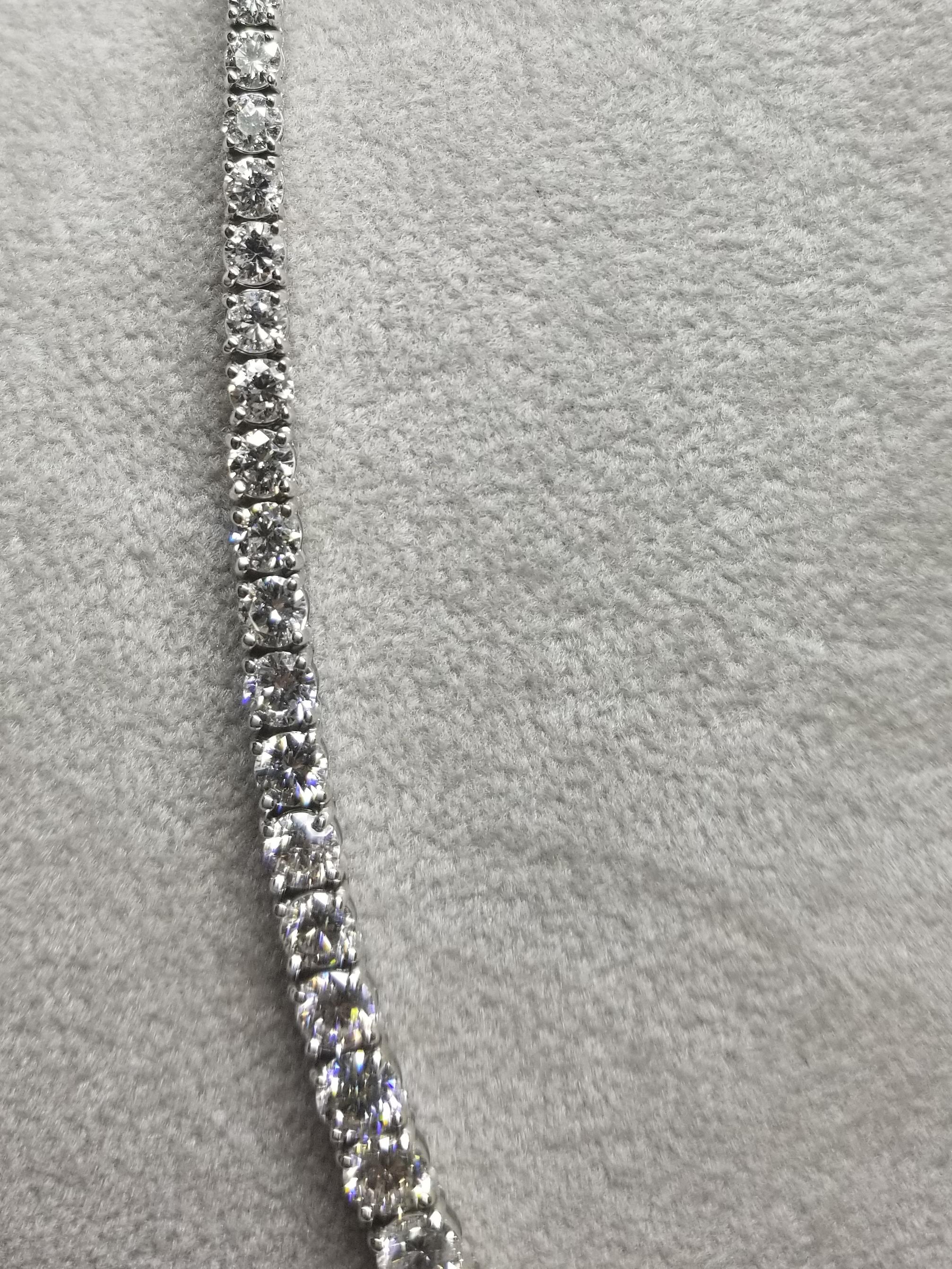 Art Deco 18 Karat White Gold Diamond Riviera Tennis Necklace 21.88 Carat