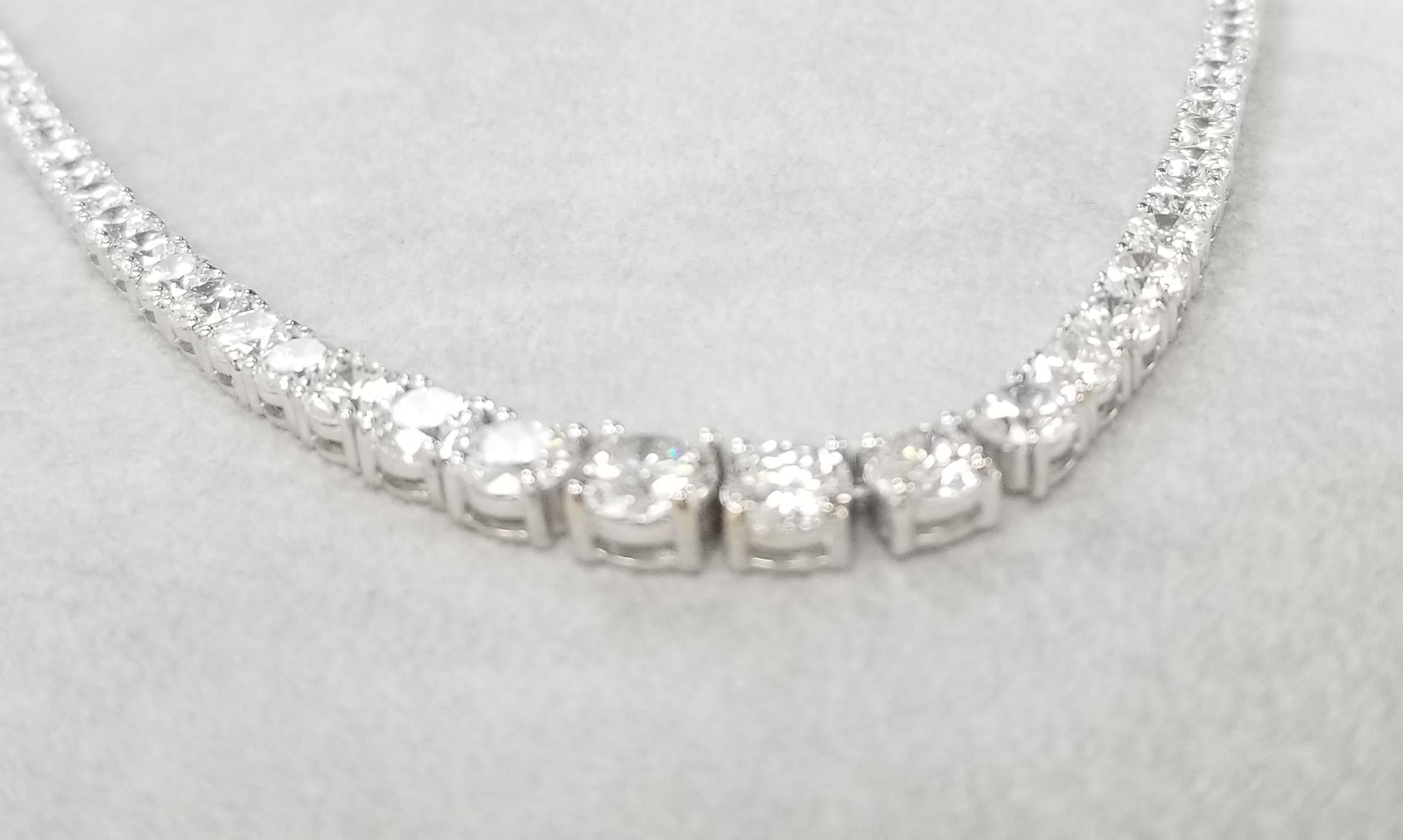 18 Karat White Gold Diamond Riviera Tennis Necklace 21.88 Carat In New Condition In Los Angeles, CA