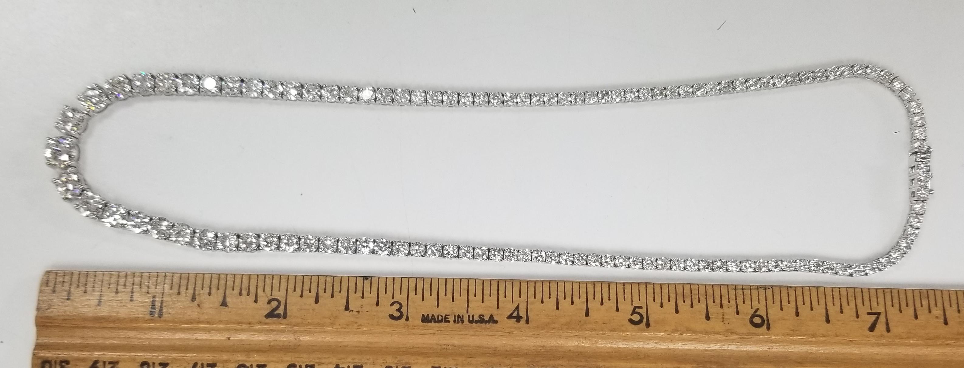 Women's or Men's 18 Karat White Gold Diamond Riviera Tennis Necklace 21.88 Carat
