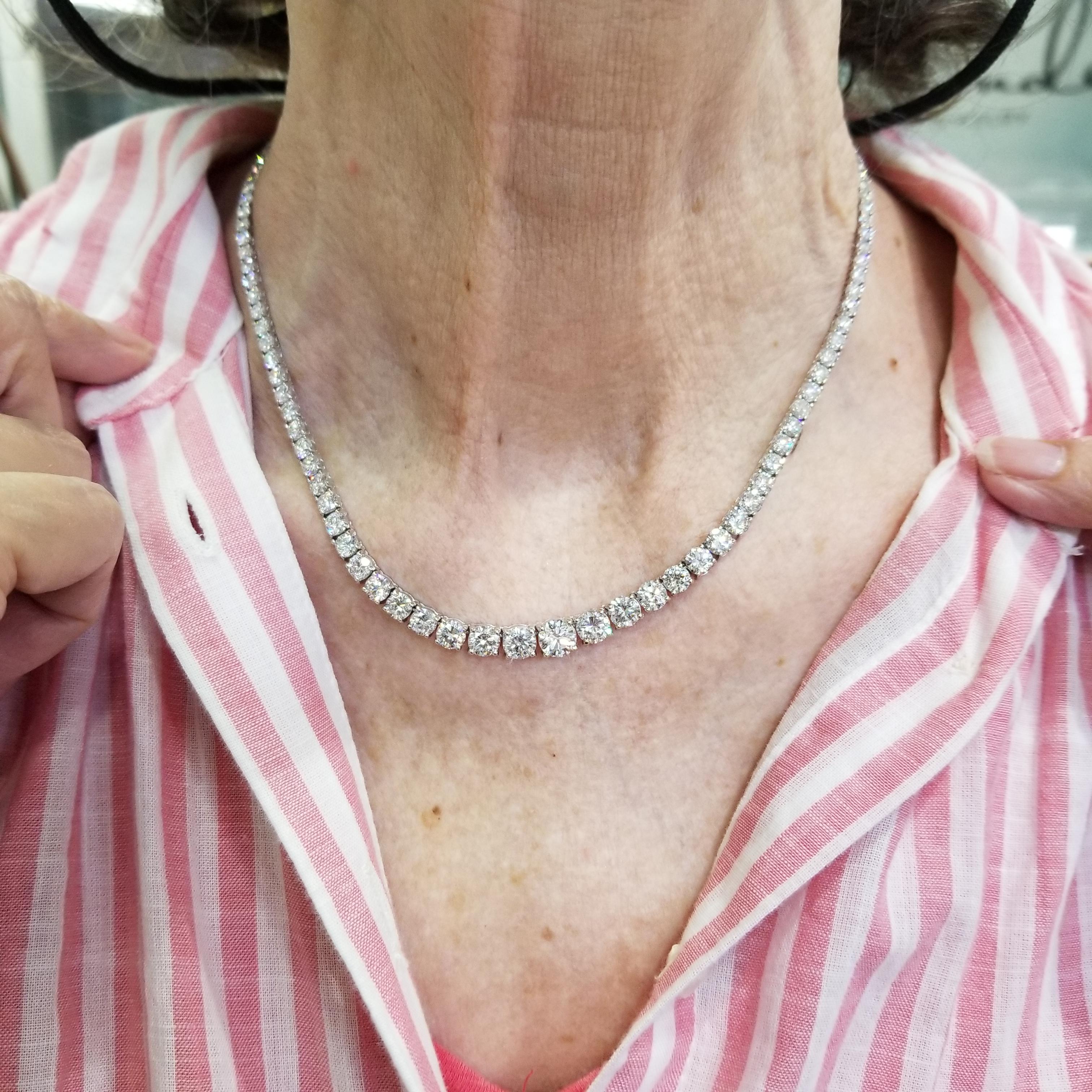 18 Karat White Gold Diamond Riviera Tennis Necklace 21.88 Carat 1