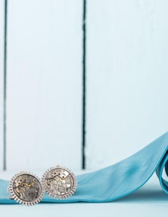 18 Karat White Gold Diamond Rolex movement Cufflinks