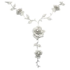 18 Karat White Gold Diamond Rose Drop Collar Necklace