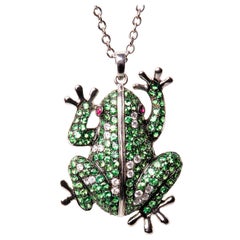 white gold chain 18 Karat White Gold, Diamond, Ruby and Tsavorite Frog Pendant and Chain