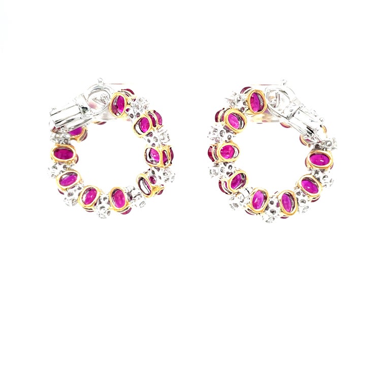 18 Karat White Gold Diamond Ruby Hoop Earrings For Sale at 1stDibs