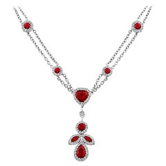 18 Karat White Gold Diamond Ruby Pendant Necklace