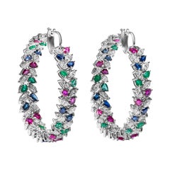 18 Karat White Gold Diamond, Ruby, Sapphire
Emerald Hoop Earrings 18 Karat White Gold Diamond, Ruby, Sapphire
Emerald Hoop Earrings