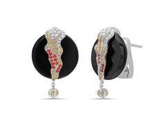 18 Karat White Gold Diamond, Sapphire and Onyx Stud Earrings