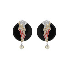 18 Karat White Gold Diamond, Sapphire and Onyx Stud Earrings