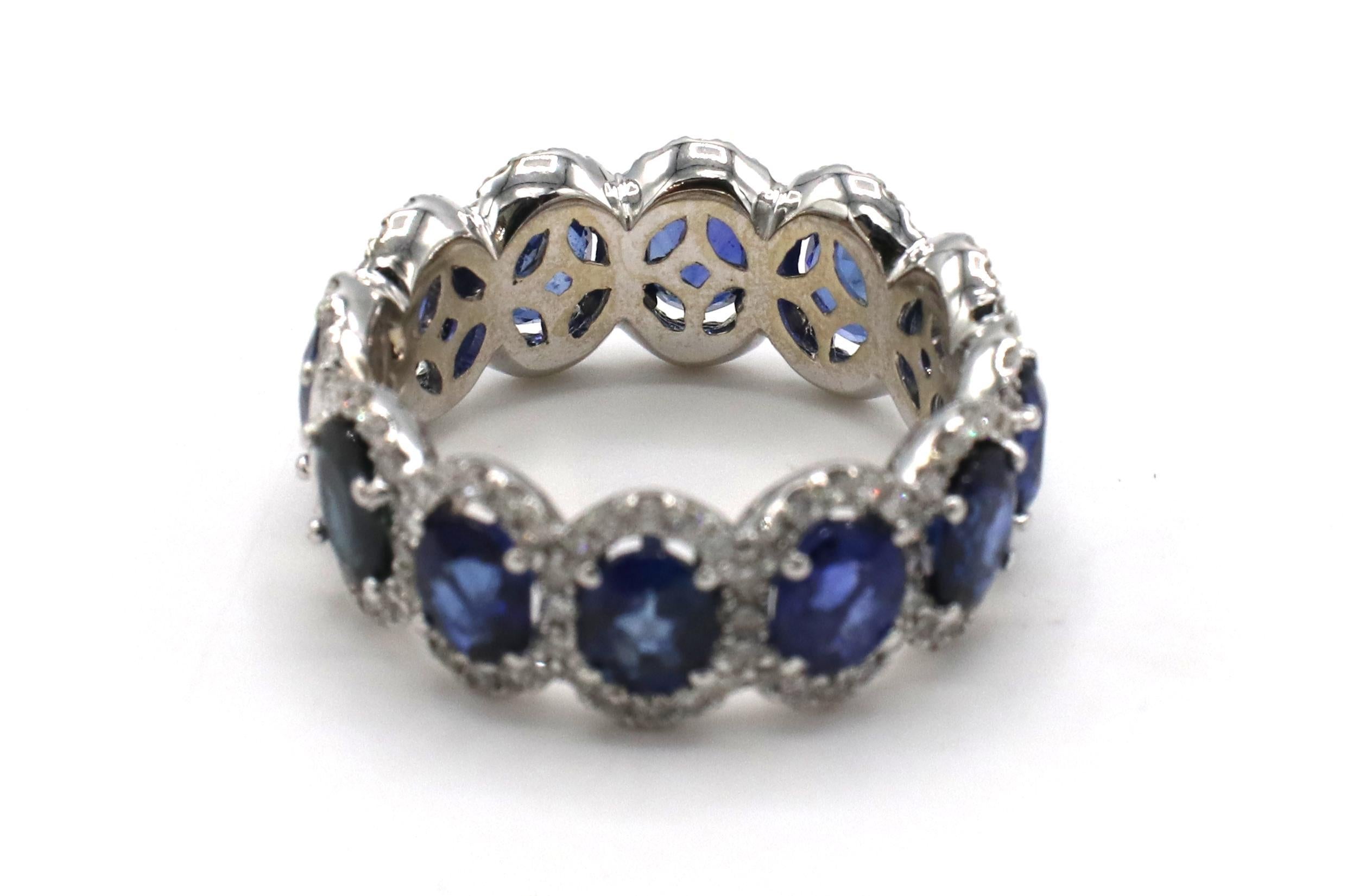 Modern 18 Karat White Gold Diamond & Sapphire Eternity Band Ring