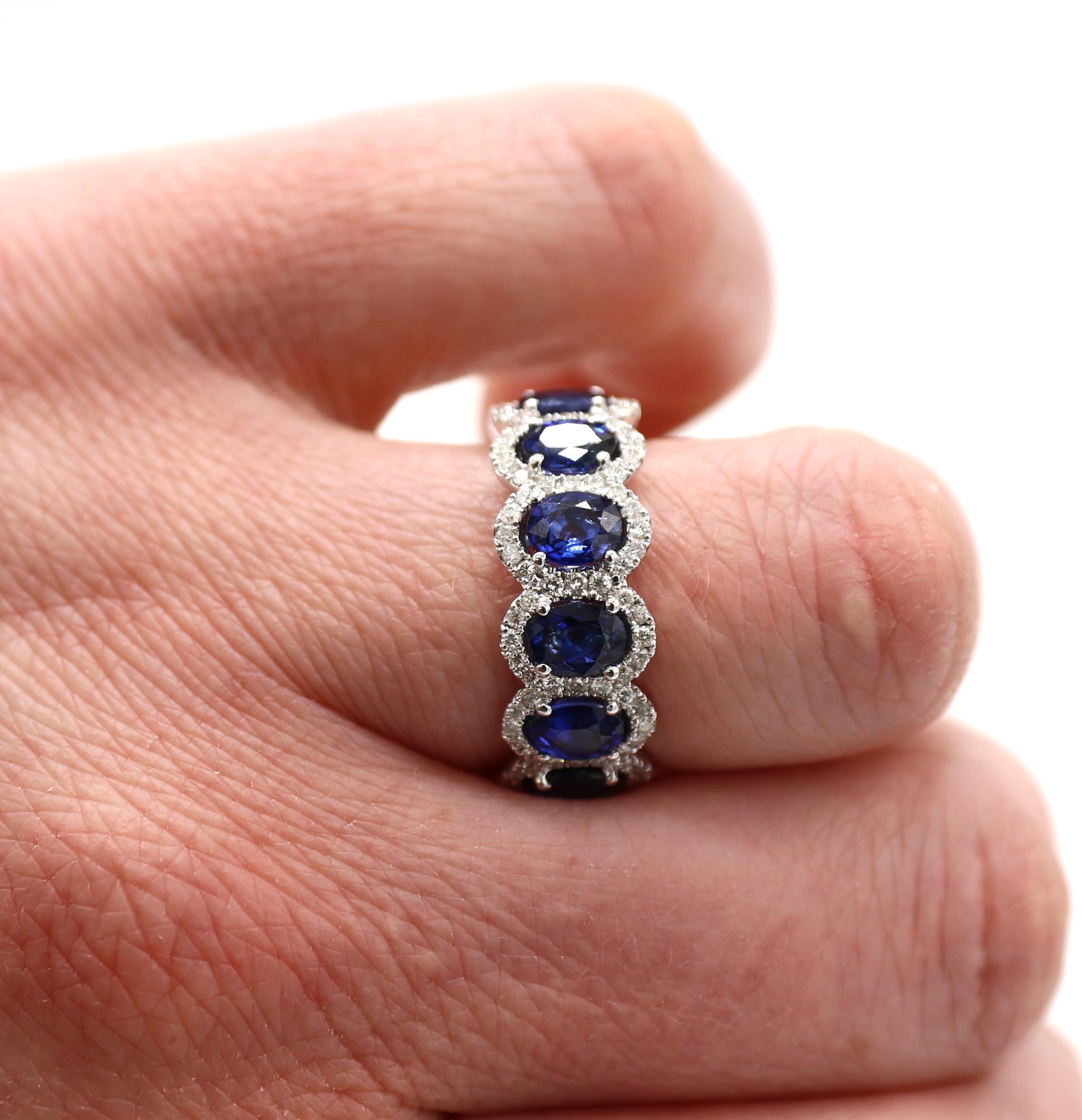 Oval Cut 18 Karat White Gold Diamond & Sapphire Eternity Band Ring