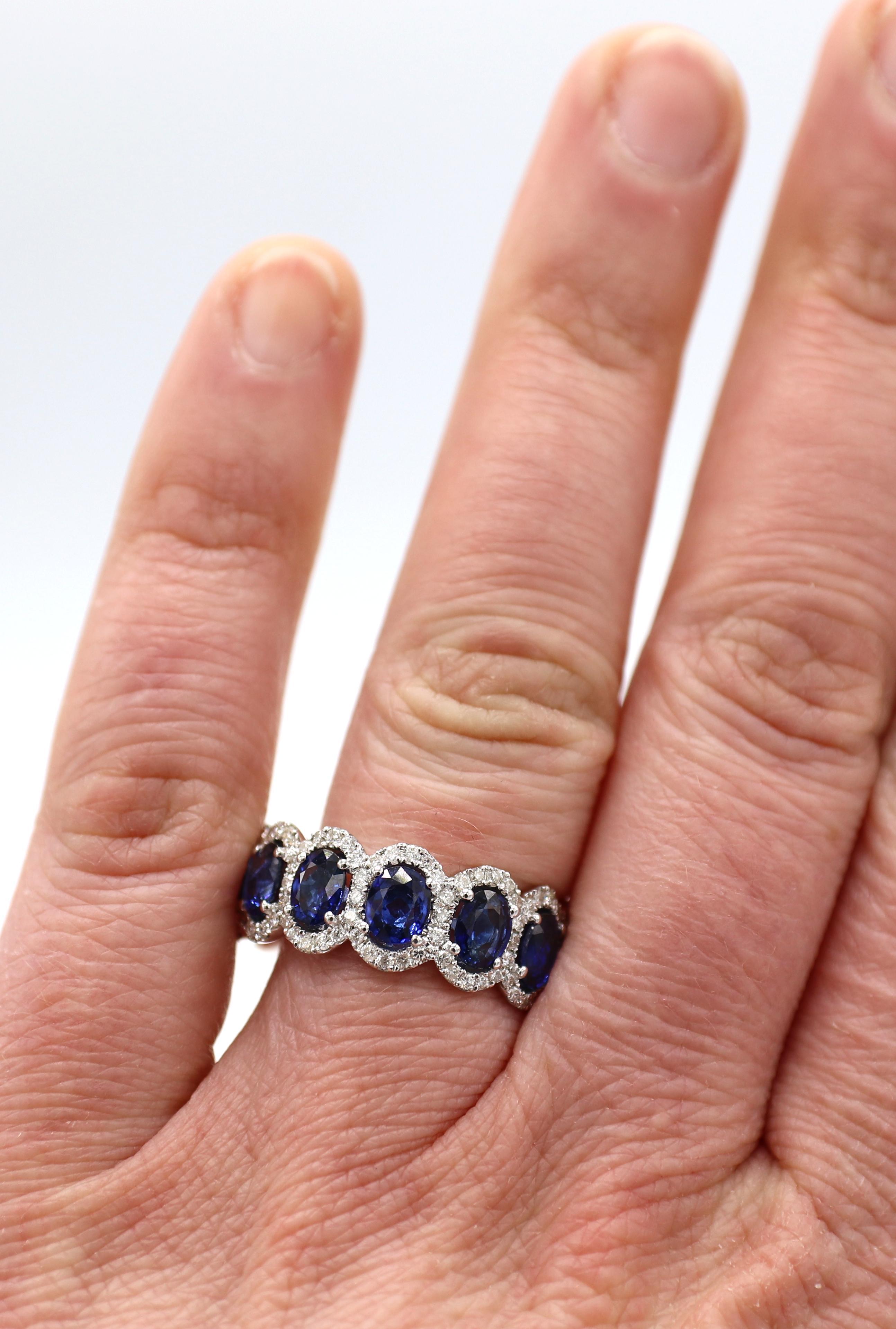 18 Karat White Gold Diamond & Sapphire Eternity Band Ring In Excellent Condition In  Baltimore, MD