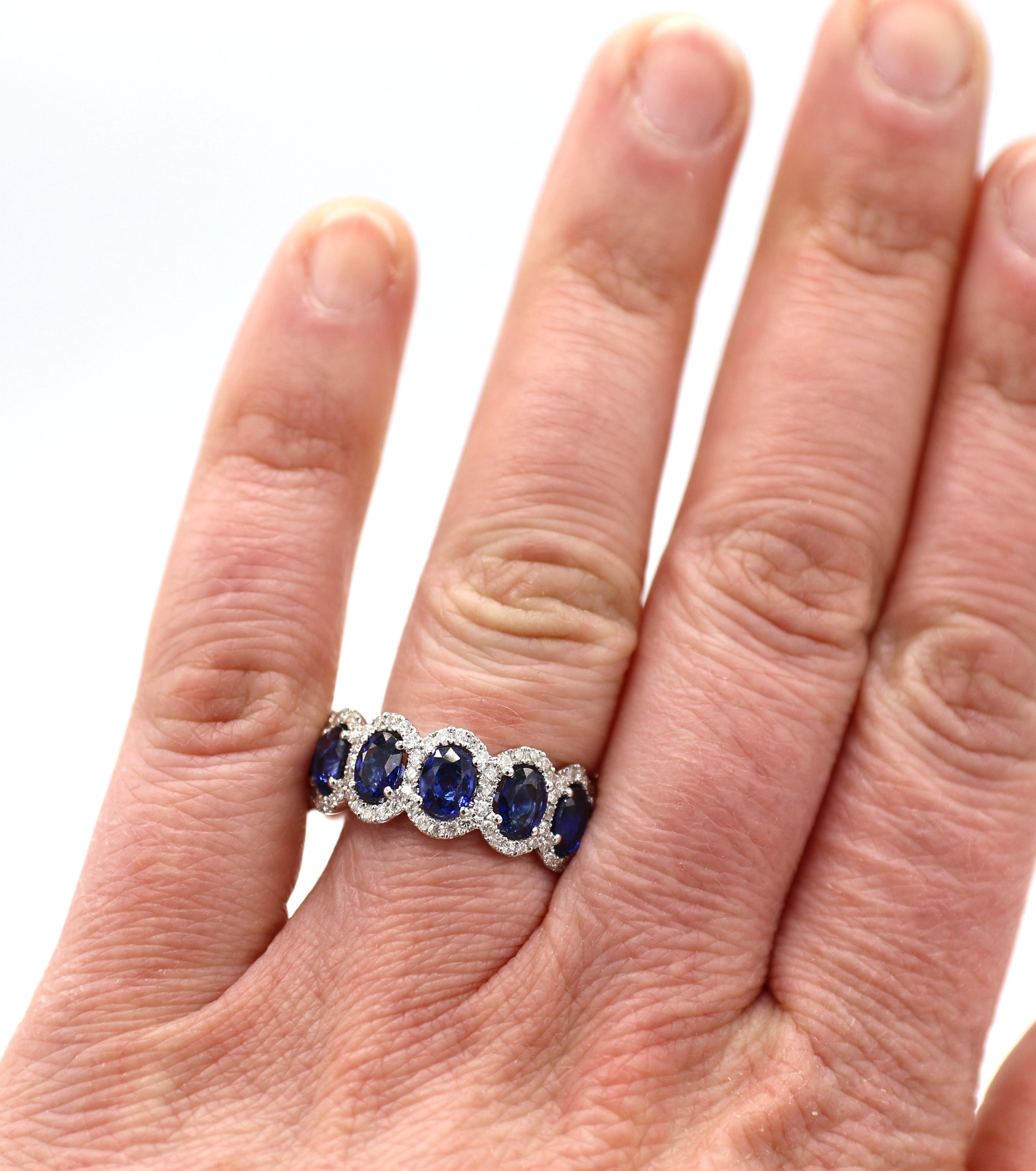 Women's 18 Karat White Gold Diamond & Sapphire Eternity Band Ring