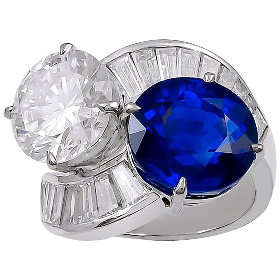 18 Karat White Gold Diamond, Sapphire Ring