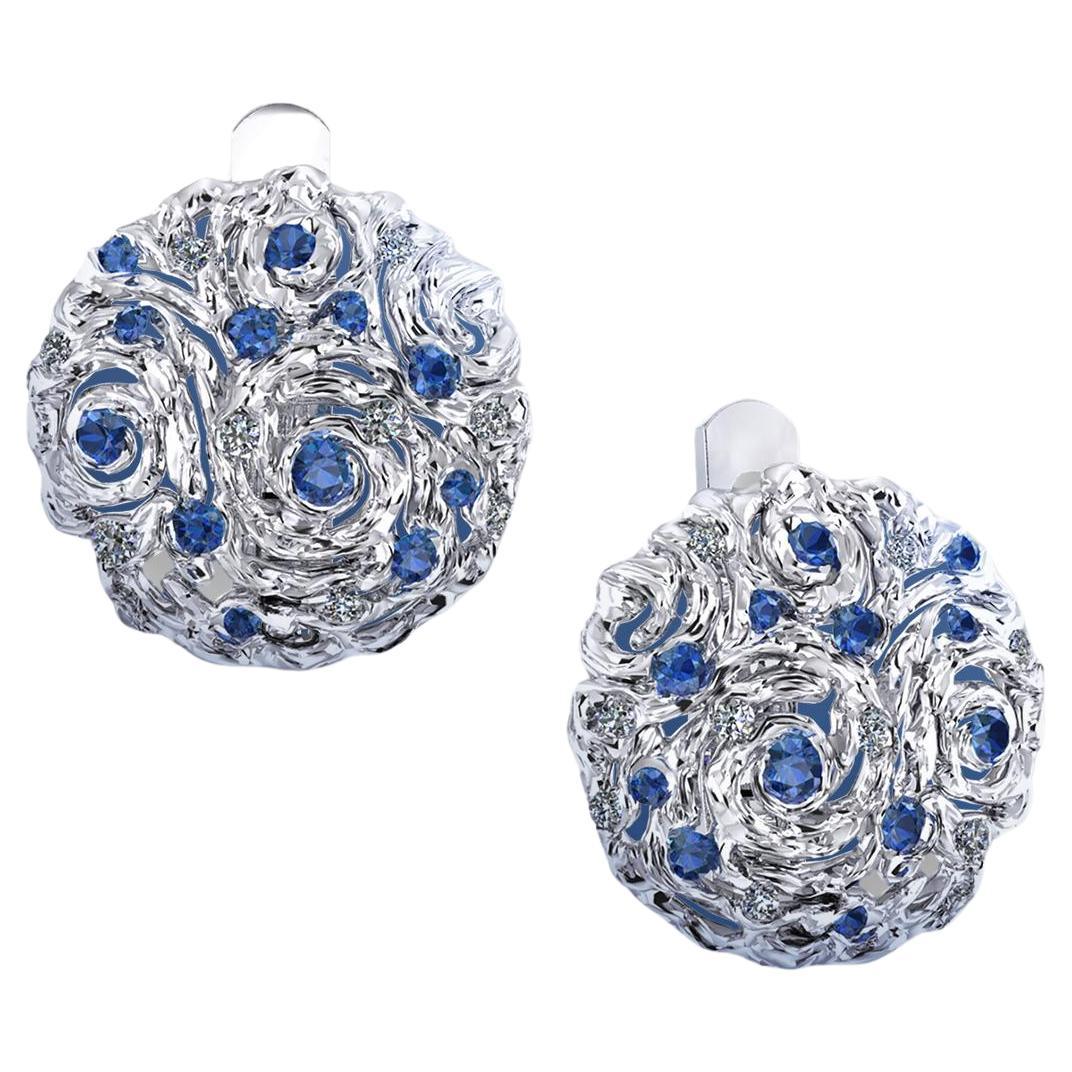 18 Karat White Gold Diamond Sapphire Starry Night Earrings by MOISEIKIN