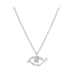 18 Karat White Gold Diamond Scrolled Evil Eye Pendant Necklace