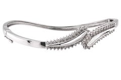 18 Karat White Gold Diamond Set Hinged Bangle Bracelet Contemporary Design