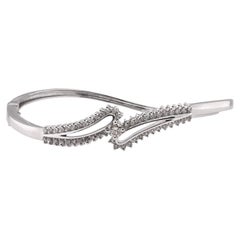 18 Karat White Gold Diamond Set Hinged Bangle Bracelet Contemporary Design